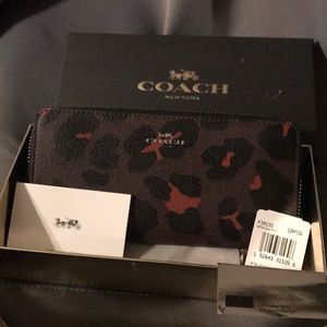 Leopard slim accordion zip authentic coach wallet
